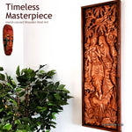Radha Krishna Hindu God Mandir - Hand Carved Teakwood Decorative Long Wall Art Sculpture