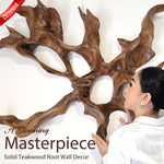 A unique teakwood root sculpture that serves as stunning wall art. This one-of-a-kind masterpiece will be the focal point in any room.