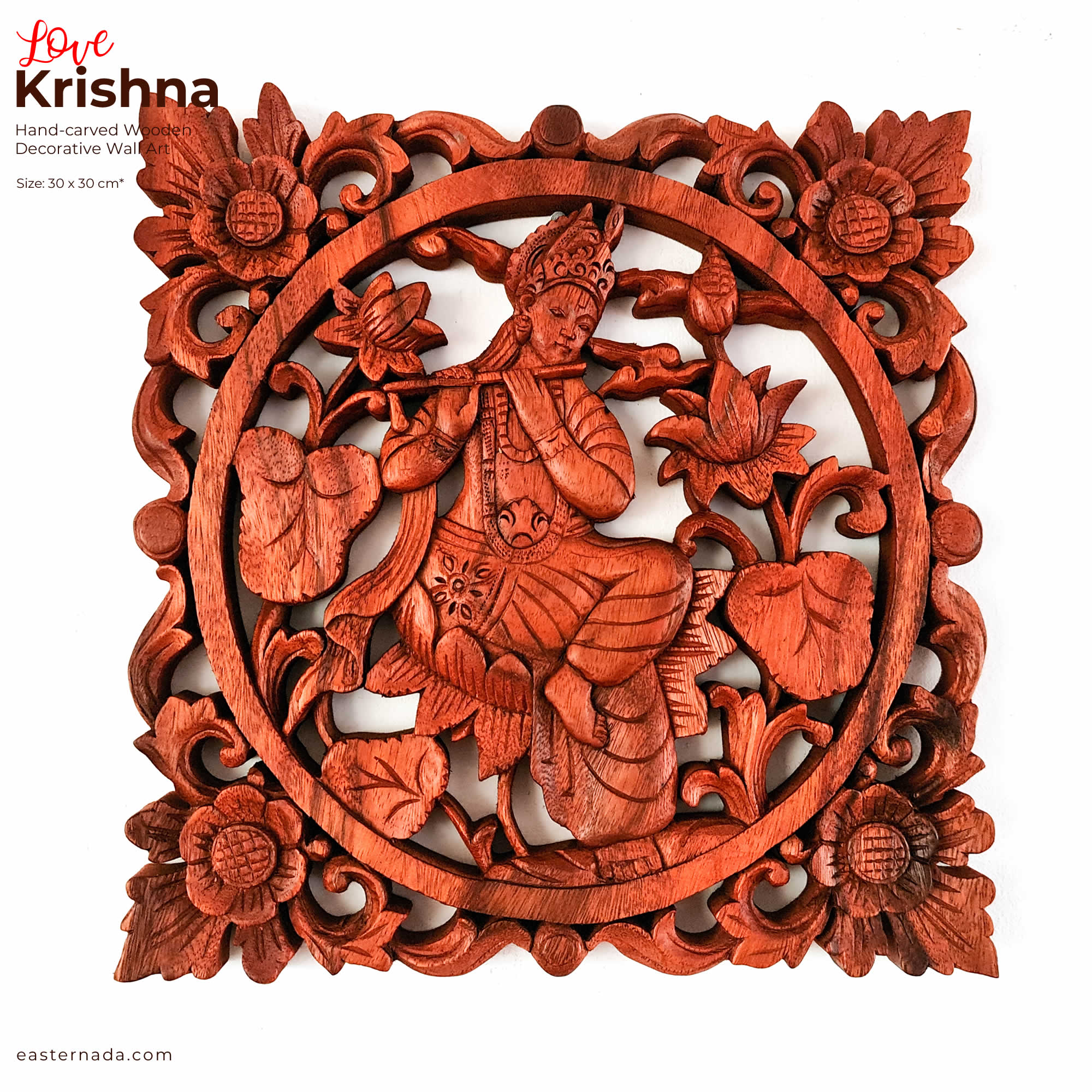 Krishna Hindu God Carved Wooden Decorative Mandir Sculpture Art