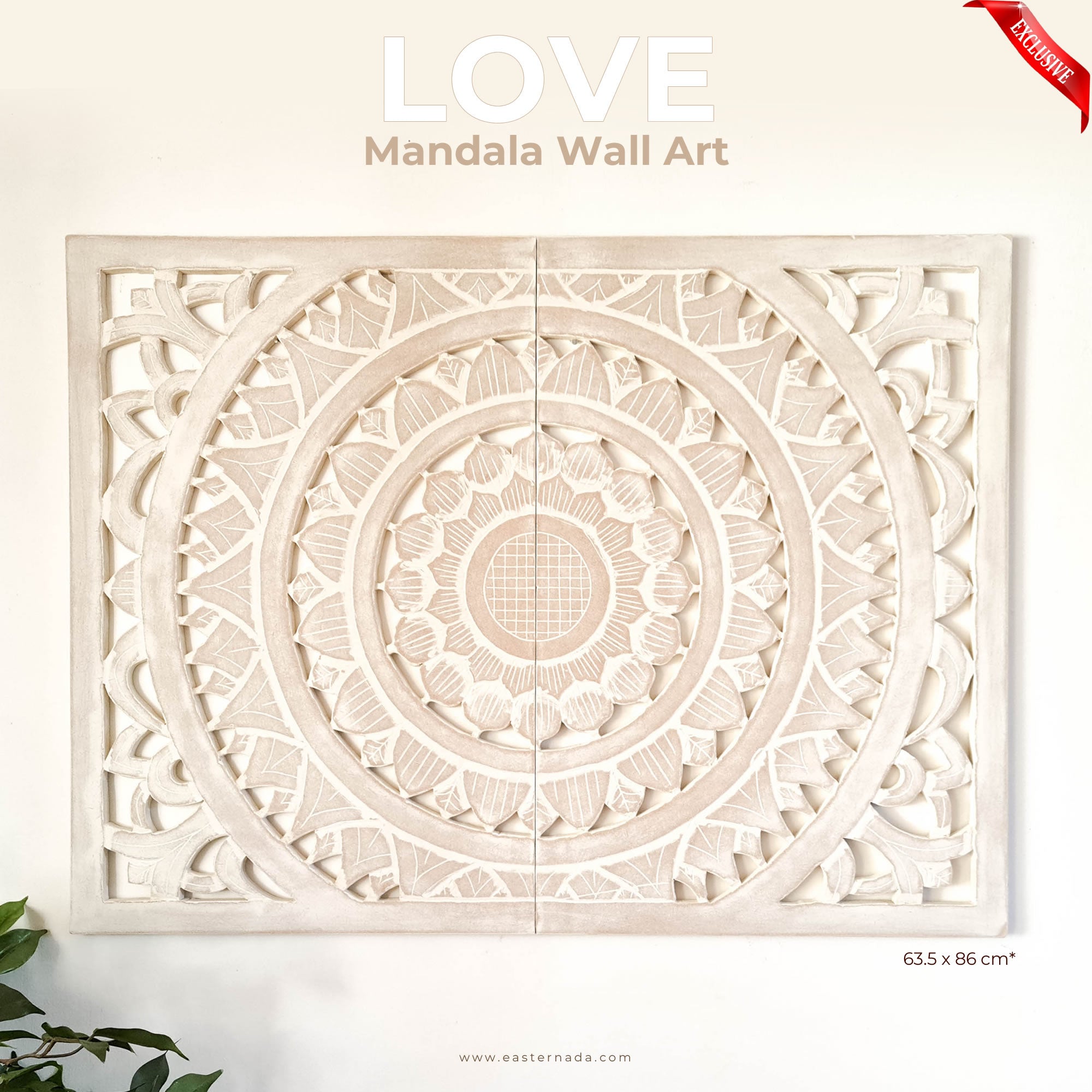 Carved Wooden Decorative Framed Mandala Panel Art Sculpture White Bohemian Hanging