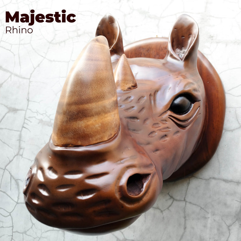 African Rhino Head - Hand-carved Wooden Decorative Sculpture Room Wall Art