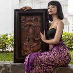 Hindu Goddess Laxmi Hand-Carved Teakwood Decorative Sculpture Mandir Wall Art
