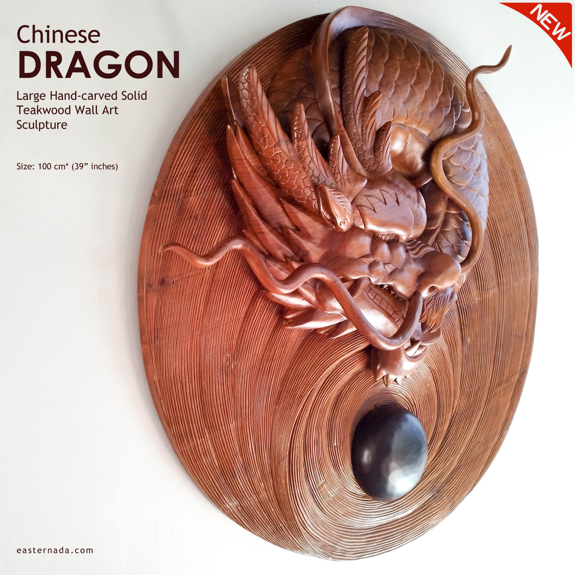 Chinese Dragon Ball - Large Hand Carved Teakwood Decorative Art Sculpture Headboard