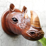 African Rhino Head - Hand-carved Wooden Decorative Sculpture Room Wall Art