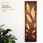 Golden Leaves Long - Handmade Carved Wooden Wall Art Gift