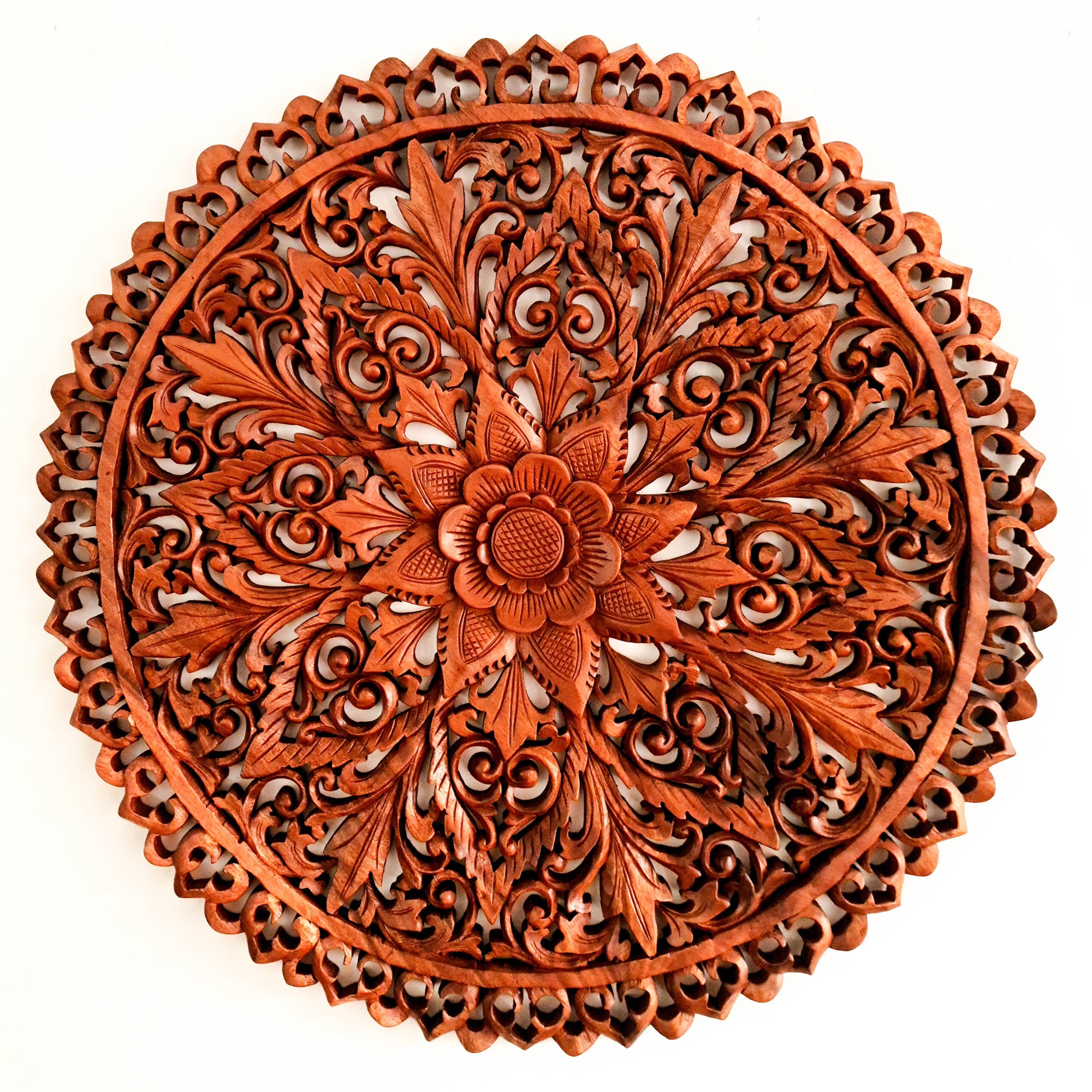 Mandala Hand Carved Teakwood Decorative Large Round Wall Art Headboard