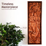 Radha Krishna Hindu God Mandir - Hand Carved Teakwood Decorative Long Wall Art Sculpture
