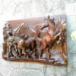 Hand Carved Teakwood Wild Running Horses Stallion Decorative Sculpture Wall Art. This stunning hand-carved running horse teakwood sculpture wall art is simply breathtaking, unique, and one-off. 