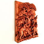 African Elephants by Oak Hand-Carved Wooden Room Decorative Art Sculpture Unique Gift
