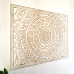 Carved Wooden Decorative Framed Mandala Panel Art Sculpture White Bohemian Hanging