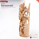 Saraswati Goddess Hand-carved wooden Sculpture Art Hindu Mandir Pooja