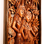 Ram Sita Hindu God Mandir - Hand Carved Teakwood Decorative Long Wall Art Sculpture