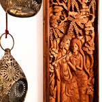 Radha Krishna Hindu God Mandir - Hand Carved Teakwood Decorative Long Wall Art Sculpture