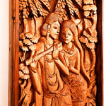 Radha Krishna Hindu God Mandir - Hand Carved Teakwood Decorative Long Wall Art Sculpture