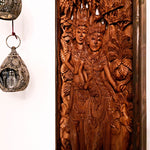 Ram Sita Hindu God Mandir - Hand Carved Teakwood Decorative Long Wall Art Sculpture