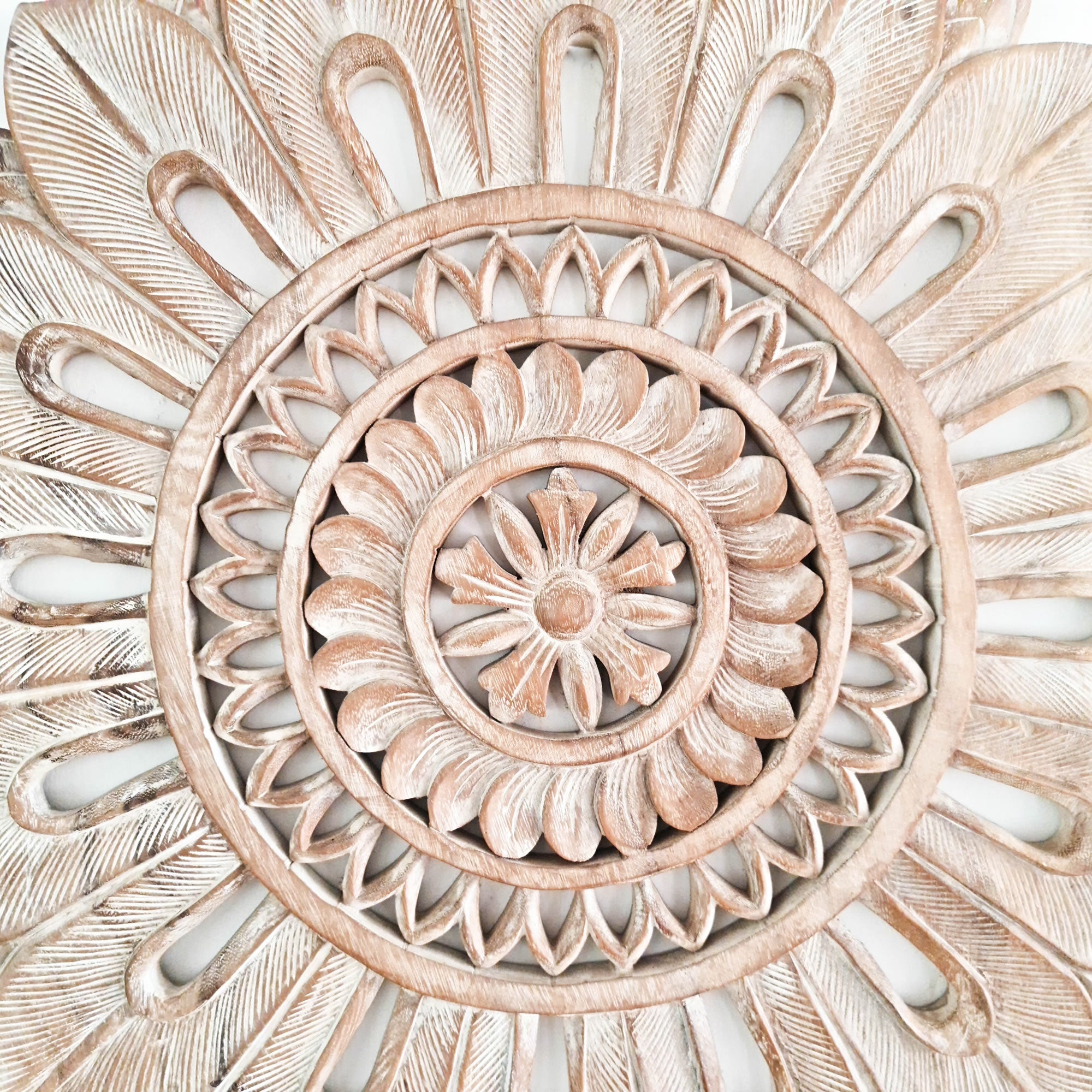 Bohemian Mandala Hand Carved Teakwood Decorative Large Round Wall Art Headboard
