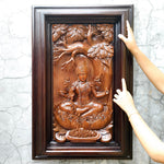 Hindu Goddess Laxmi Hand-Carved Teakwood Decorative Sculpture Mandir Wall Art