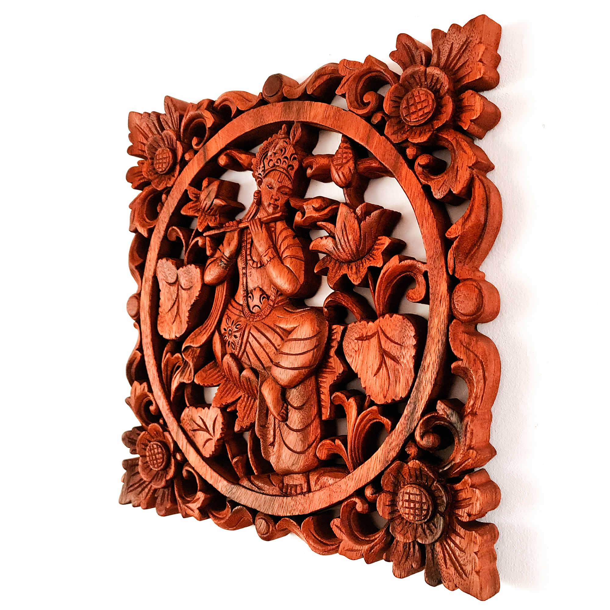 Krishna Hindu Mandir Pooja Hand Carved Sculpture Wall Art Decoration