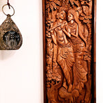 Radha Krishna Hindu God Mandir - Hand Carved Teakwood Decorative Long Wall Art Sculpture