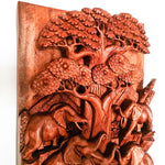 African Elephants by Oak Hand-Carved Wooden Room Decorative Art Sculpture Unique Gift