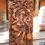 Hindu God Ganesha Hand-Carved Teakwood Decorative Sculpture Mandir Wall Art