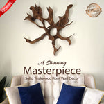 A unique teakwood root sculpture that serves as stunning wall art. This one-of-a-kind masterpiece will be the focal point in any room.