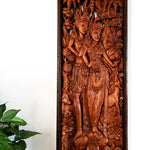 Ram Sita Hindu God Mandir - Hand Carved Teakwood Decorative Long Wall Art Sculpture