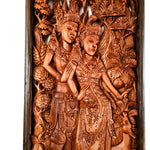 Ram Sita Hindu God Mandir - Hand Carved Teakwood Decorative Long Wall Art Sculpture