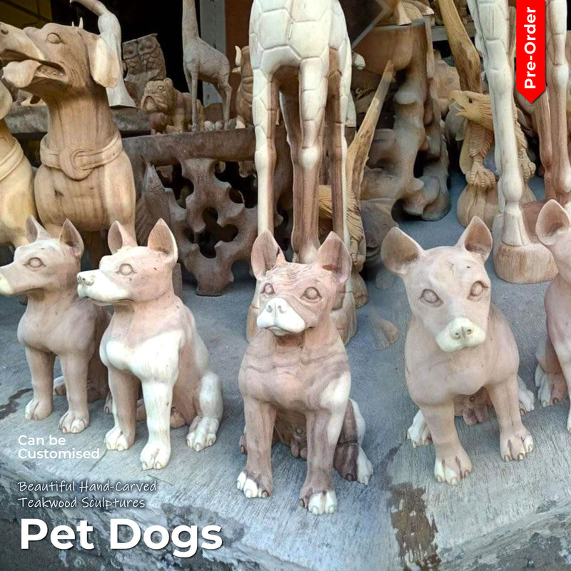 Pre-Order: Large Hand-Carved Teakwood Decorative Sculpture Wall Art Pet Dog1