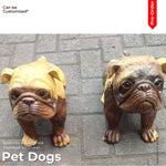 Custom hand-carved teakwood dog portrait of a Bull Dog; bespoke 3D pet sculpture from a photo.