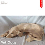 Custom hand-carved teakwood dog portrait of a Golden Retriever; bespoke 3D pet sculpture from a photo.