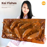 Art mural en bois sculpté - Poissons Koi Feng Shui Bonne chance