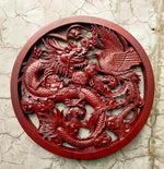 Pre-Order: Large Hand-Carved Teakwood Decorative Sculpture Wall Art Dragon Phoenix