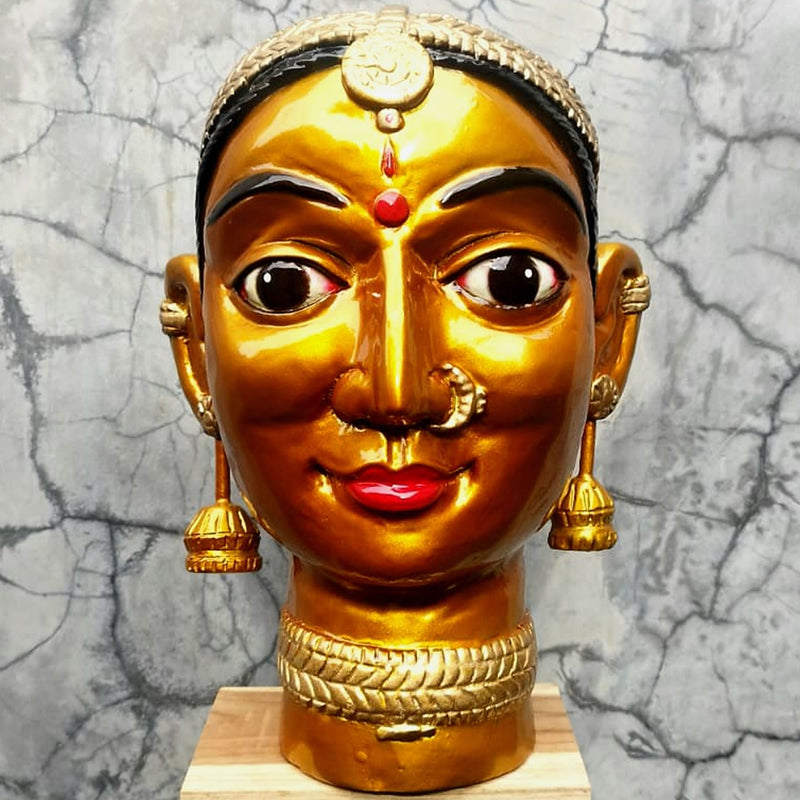 Hand-Carved Solid Teakwood "Golden Muse" Ethnic Sculpture