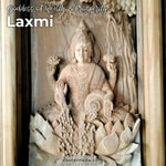 This is one of our exclusive collections of hand-carved wooden wall art sculptures, passionately carved by one of our trained carvers. Hindu Goddess of Wealth & Prosperity Ma Laxmi