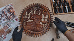 Panneau Décoratif En Bois Sculpté À La Main Bouddha Bienheureux Paix Yoga Méditation