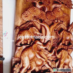 African Elephants by Oak Hand-Carved Wooden Room Decorative Art Sculpture
