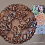 African Asian Elephants Carved Wooden Decorative Wall Art Sculpture