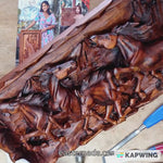 Sculpté à la main Wild Running Horses Art mural décoratif en bois de teck Sculpture