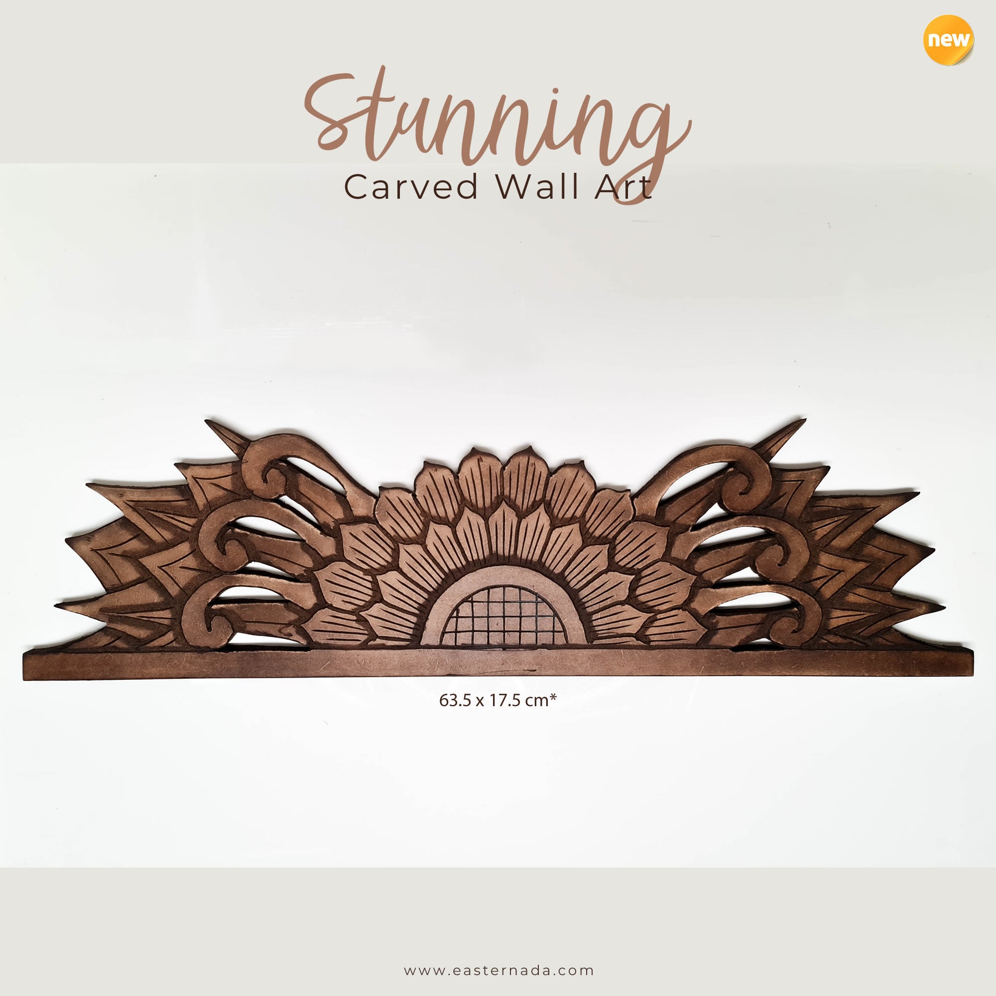 Handmade Carved Wooden Wall Art Rustic Curved Mandala Distressed Antique Brown
