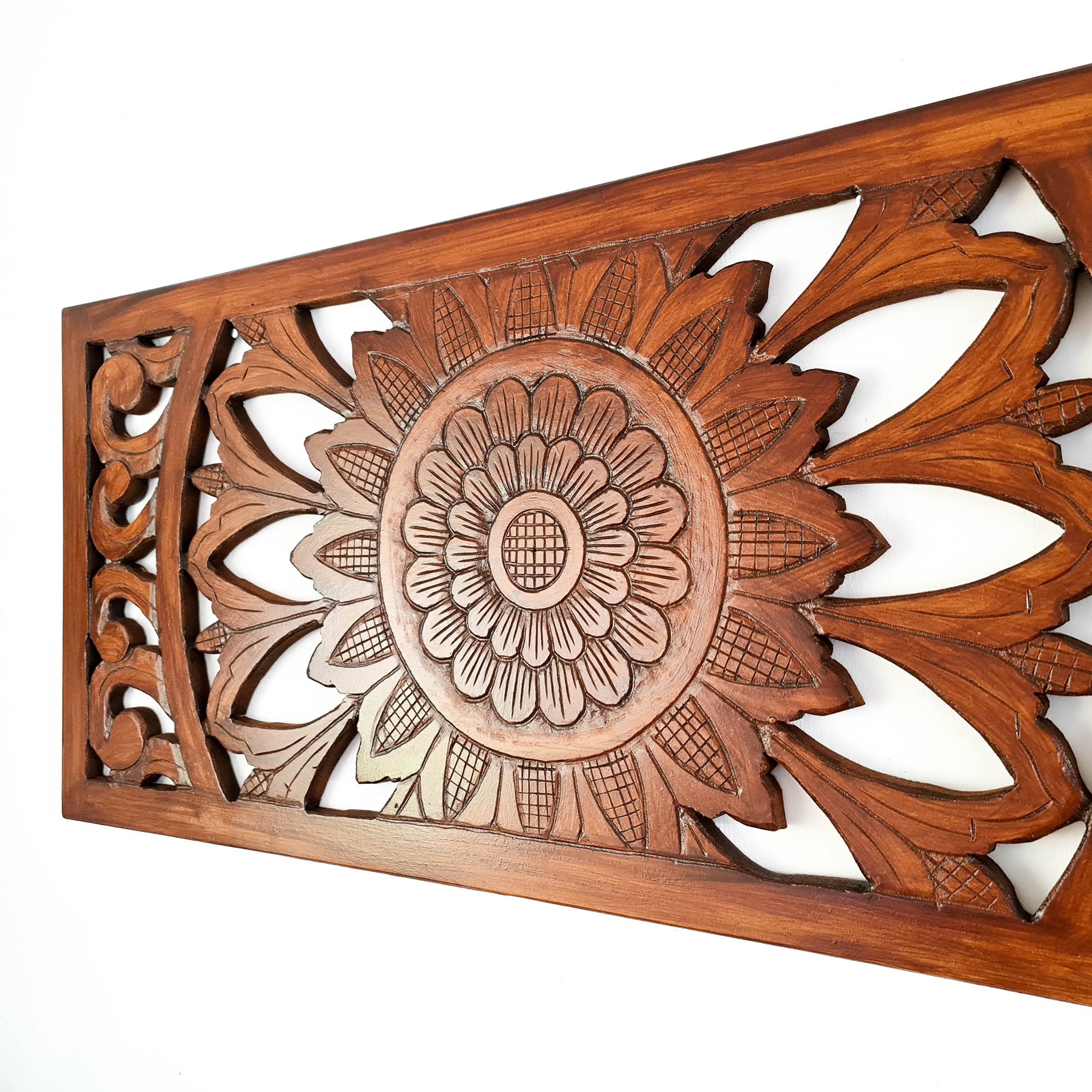 Hand Carved Wooden Wall Art - Decorative Mandala Yoga Walnut Panel