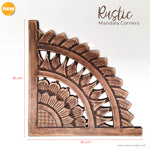 Carved Wooden Wall Art - Rustic Corners Curved Mandala Distressed Antique Brown