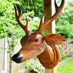 Deer Buck Head - Carved Wooden Decorative Sculpture Art