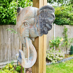 African Elephant Head - Carved Wooden Decorative Sculpture Art Tusk