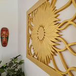 Art Deco Golden Sunflower - Handmade Carved Wooden Wall Art Headboard