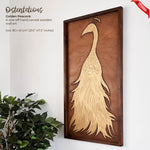 A beautifully carved wooden wall art - Golden Peacock. Handcrafted by skilled craftsmen this one-off piece is unique and simply amazing.