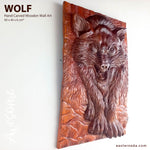 Hand Carved Wolf Decorative Teakwood Sculpture Wall Art