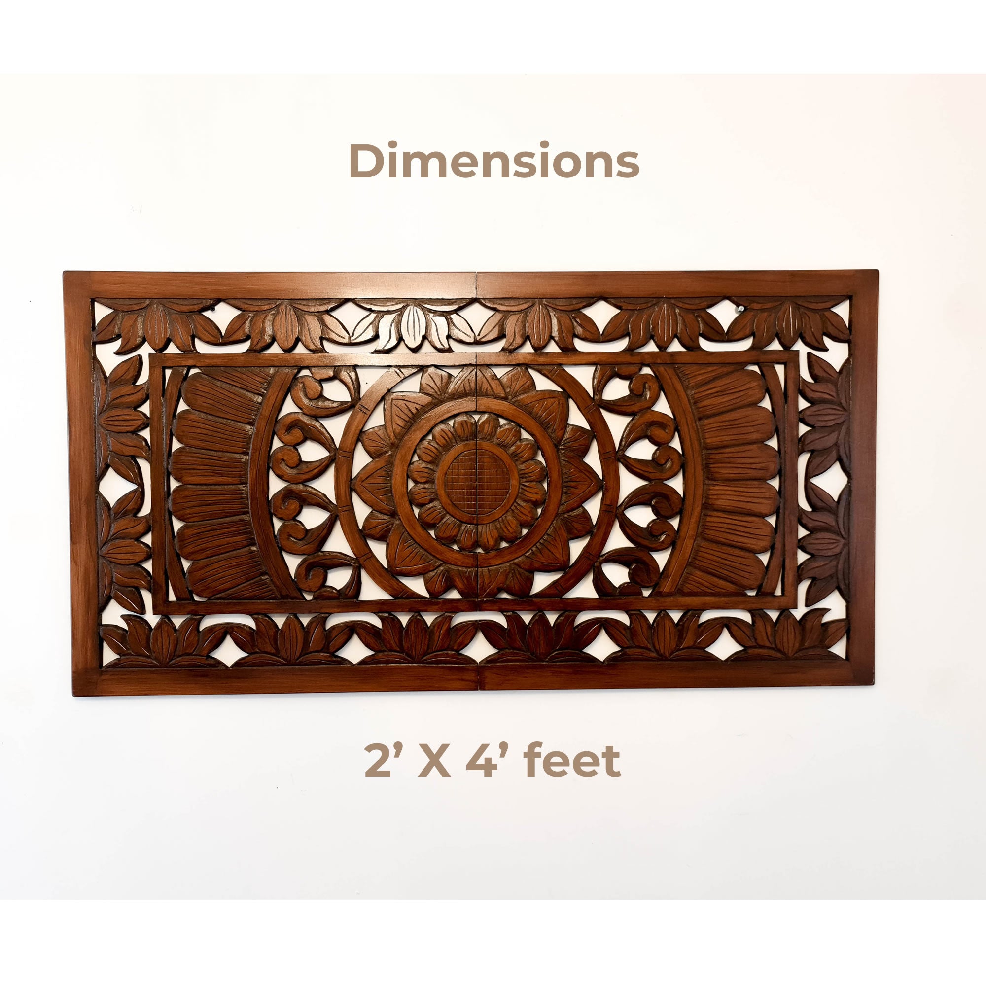 Hand Carved Wooden Wall Art - Decorative Mandala Headboard Panel Easternada