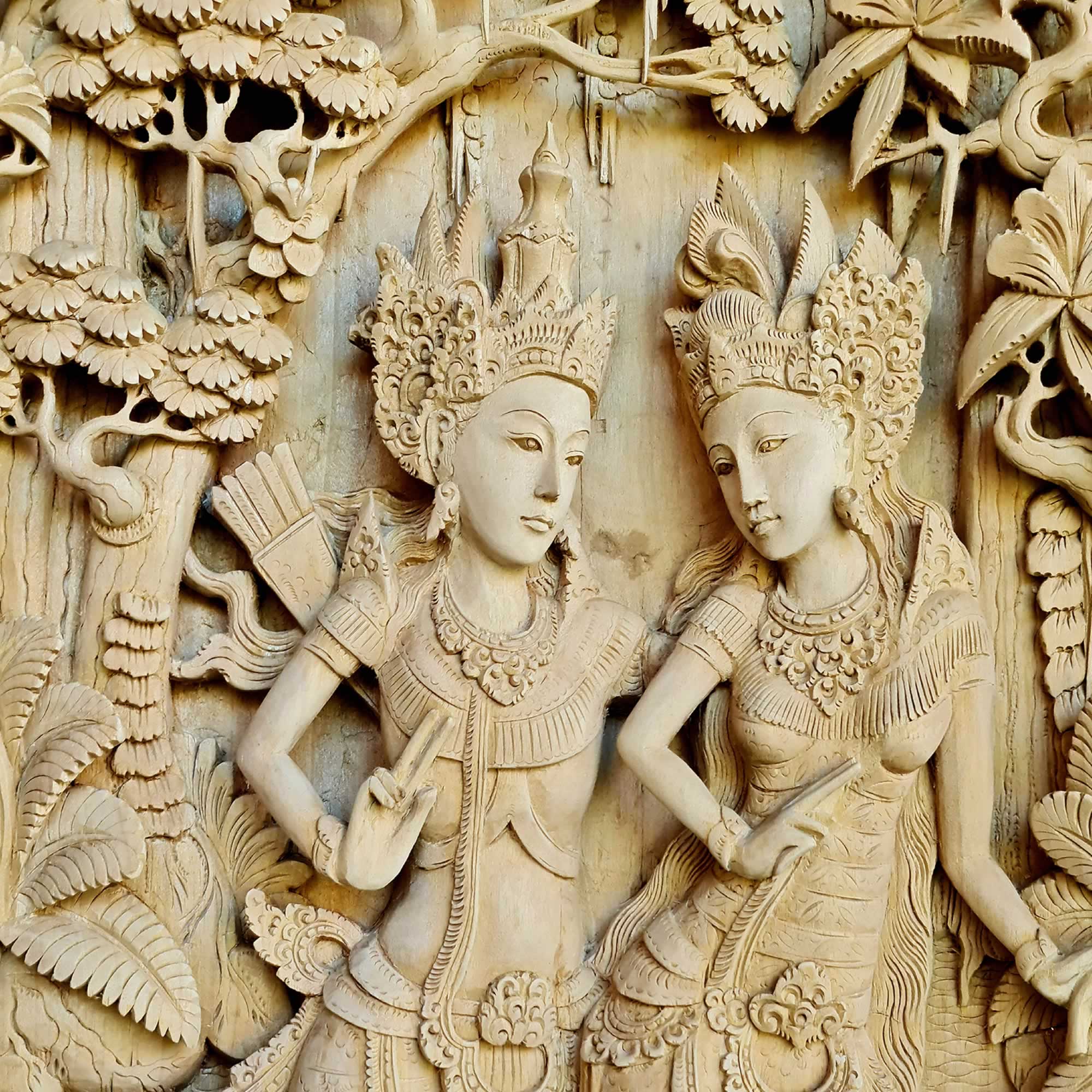 Ram Sita Hindu God - Hand Carved Teakwood Decorative Wall Art Sculpture