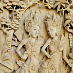 Sculpture murale décorative en bois de teck sculptée à la main d'éléphants de la jungle africaine